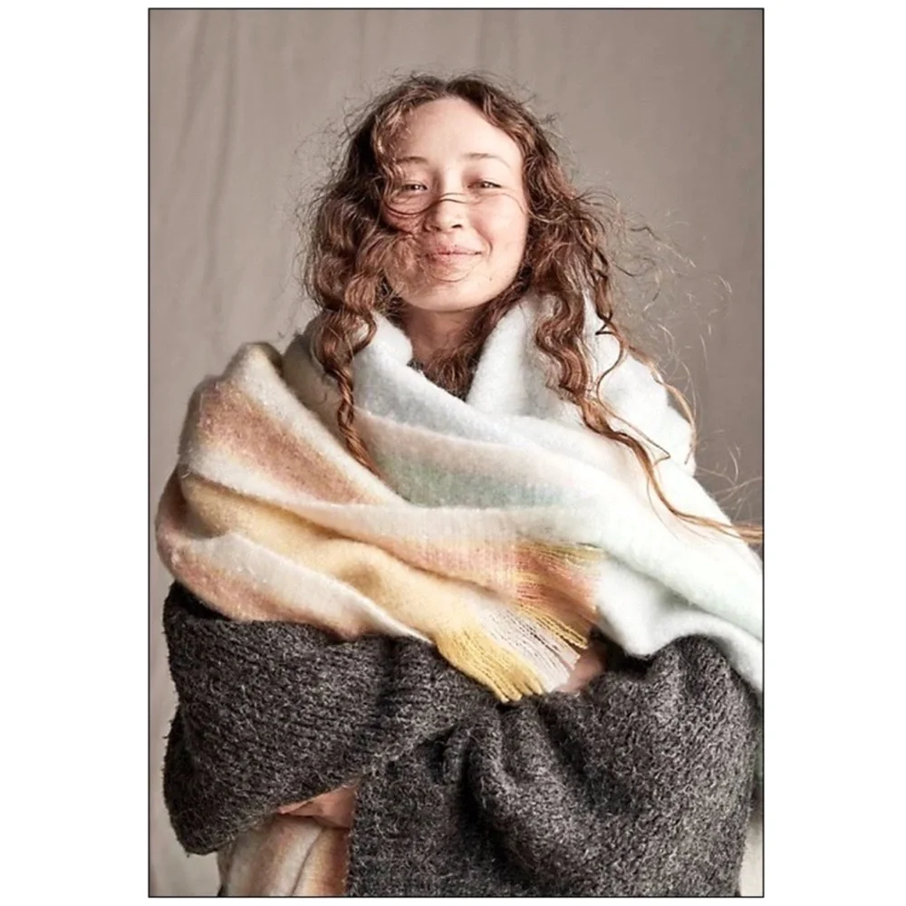 NWT Free People Sky Blue Brushed Stripe Blanket Scarf